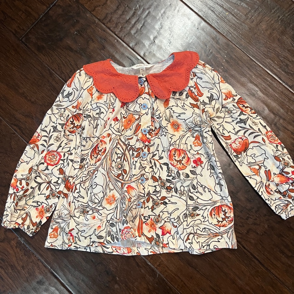Floral Kids Shirt with burnt orange Collar